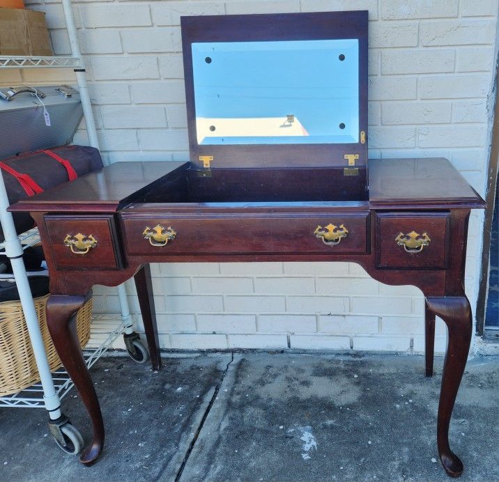 Vintage Wood Mirrored Vanity Desk Table by KINCAID Cherry Mountain III a La-Z-Boy Company