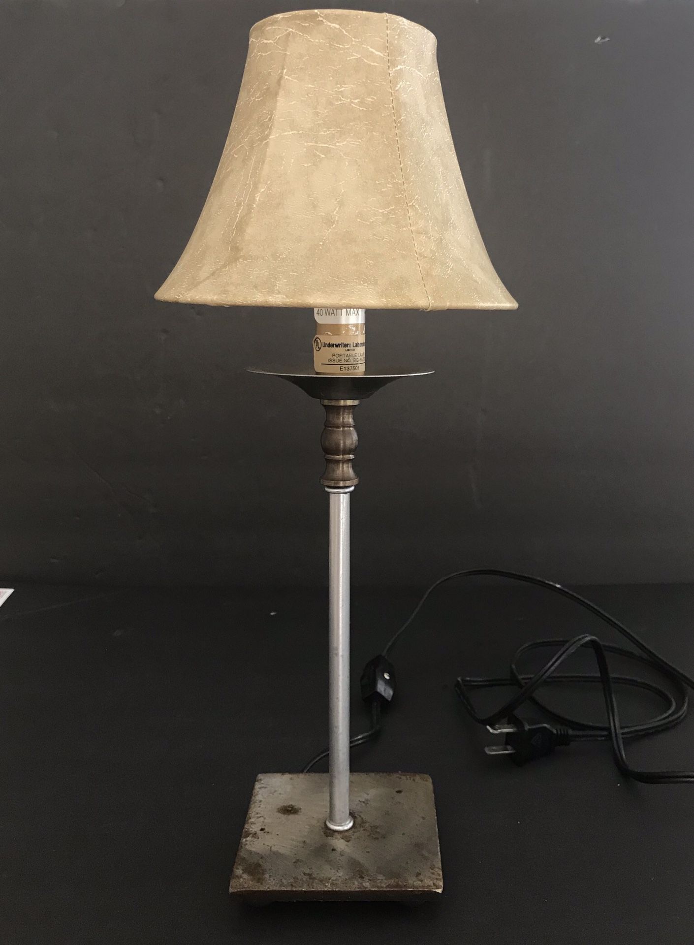 Weathered Nickel Brass Metal Side Table Lamp ONLY 11 Inch