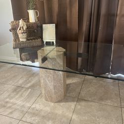 Elegant Rare 70 “ Vintage Artedi Glass Table With Marble Base 