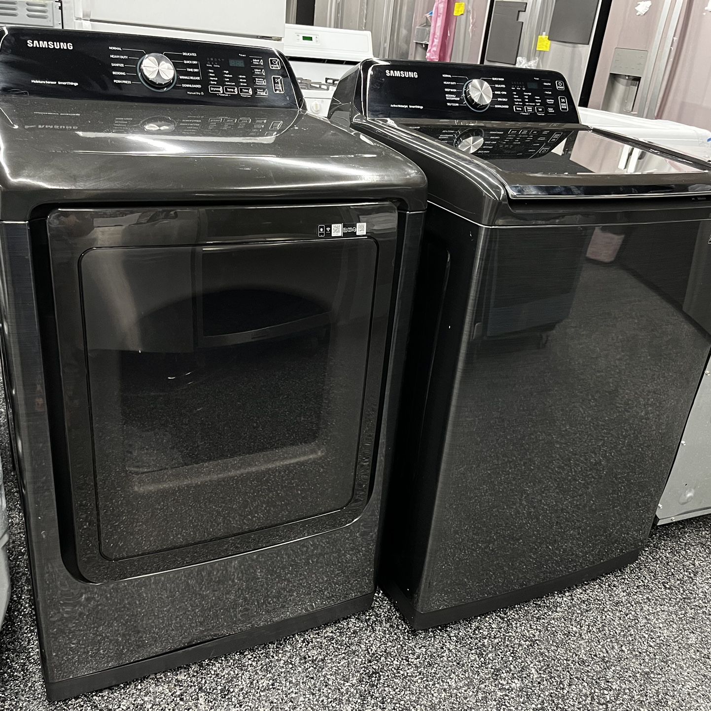 Black Samsung Top Load Washer And Gas Dryer 