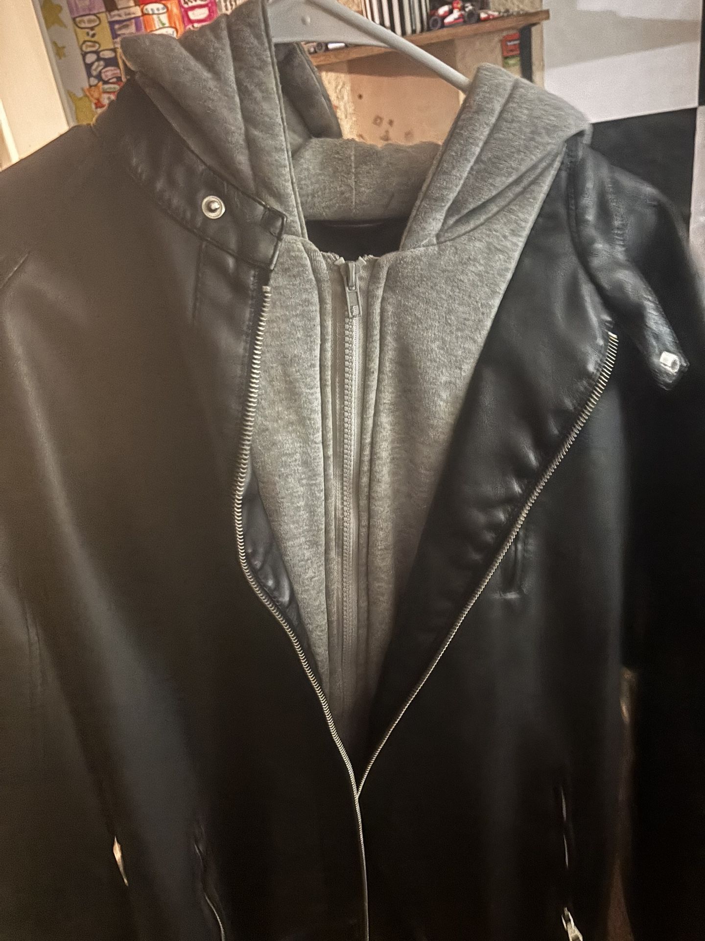 Black Leather Jacket W/ Grey Jacket Built In (Reversable)