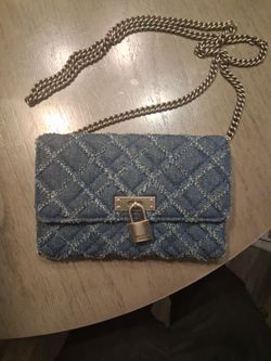 Quilted Denim Crossbody Bag with Chain Strap