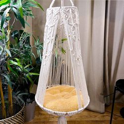 Hanging Cat Bed - Macrame Hammock for Indoor Outdoor