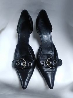 Prada black leather kitten heels Sz 8