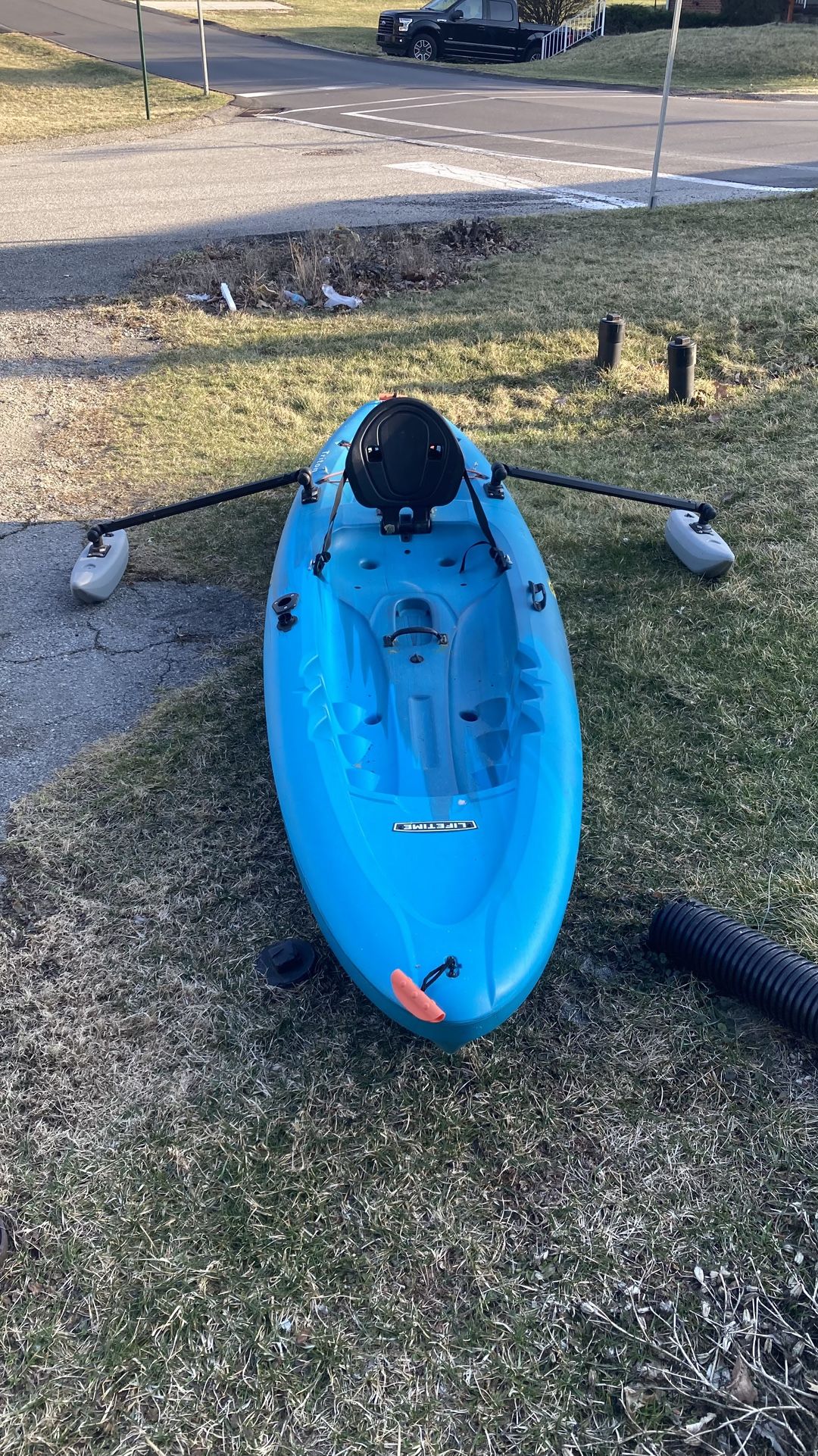 Ride On Top Kayak With Outriggers And Paddle