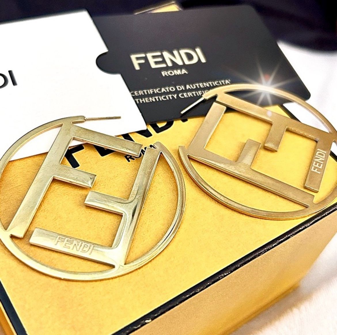 Authentic FENDI F is Fendi Large Hoop Earrings