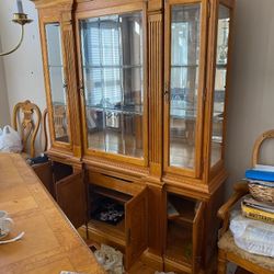 China Cabinet Display Case Armoire Wall Unit Wood Wooden Glass 