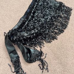 New Black One Size Sequin Fringe Wrap Mini Skirt Festival Rave Pirate Renaissance Costume 