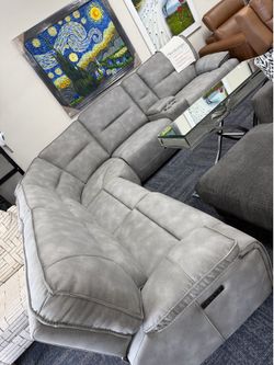 Full size leather gray sectional
