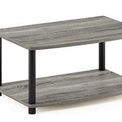 FURINNO TURN-N-TUBE NO TOOLS 2-TIER ELEVATED TV STAND, FRENCH OAK GREY/BLACK NEW IN BOX