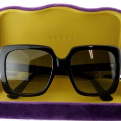 Gucci Grey Square Ladies Black Sunglasses GG0418S 001 54 GG0418S 001 54-20-140