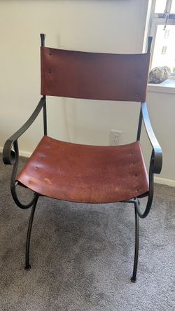 Late 20th Century Charleston Forge Neoclassical Style Legacy Arm Chair Armchair With Leather and Wrought Iron