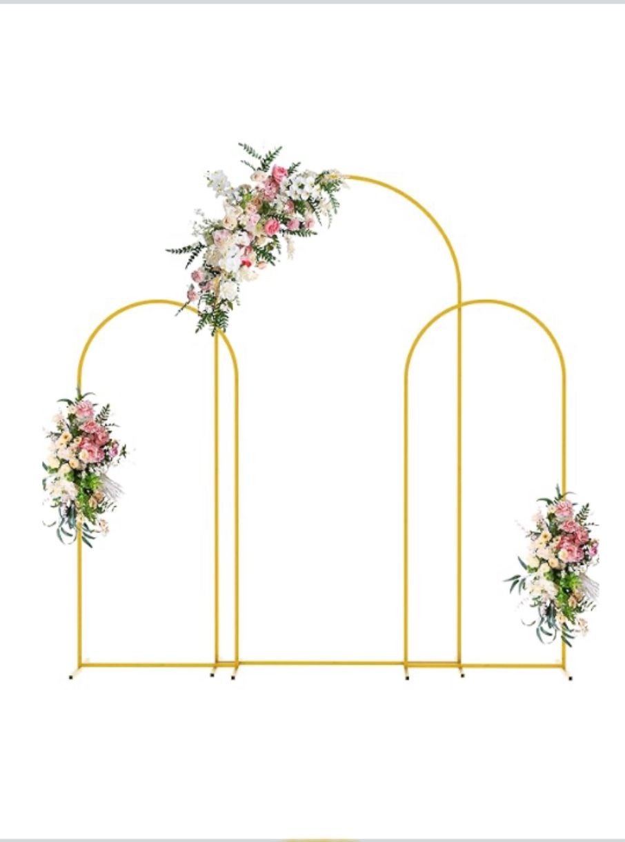 Arch Backdrop Stand Set of 3 6.6FT, 5FT, 5FT Gold Metal Arch Stand