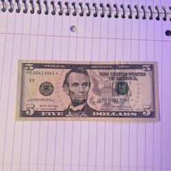 2017A $5 Dollar Bill Star Note Low Serial Number 00413541