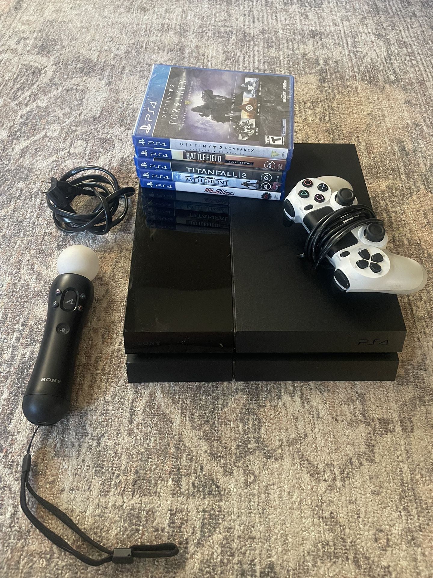 PS4 Slim Edition, Controller, Cable, Motion Detector, And Games