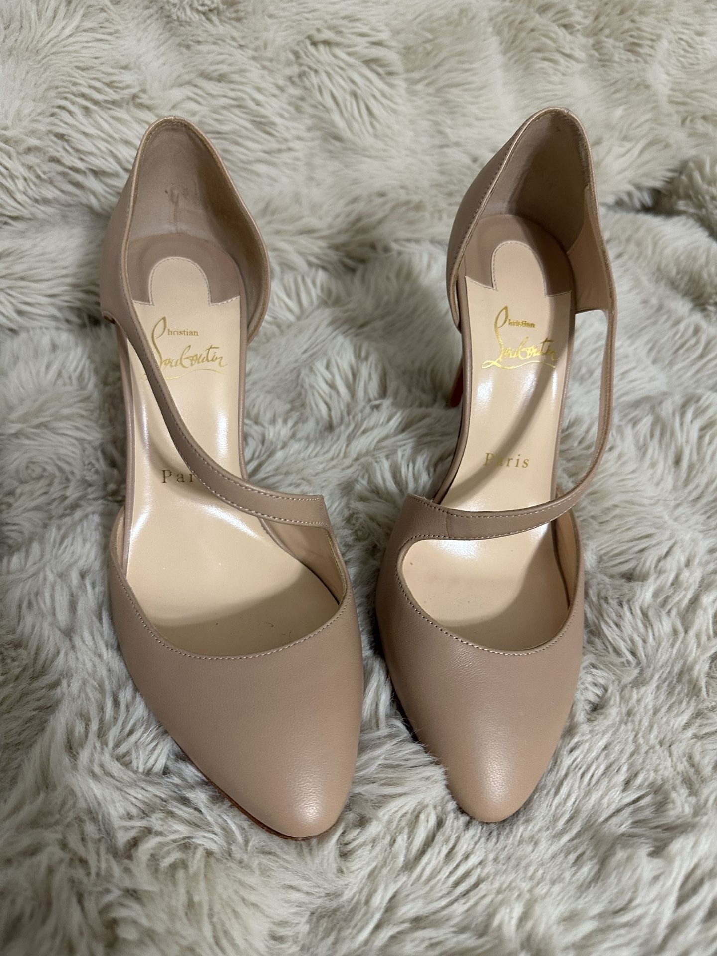 Christian Louboutin Beige Leather Decalcoco Cross Strap Pumps  Size 37 1/2