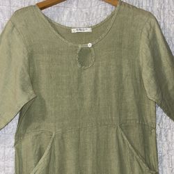 Aly - Wear: Linen Maxi Dress, Pockets, 3/4 Length Sleeves, Size: Medium 