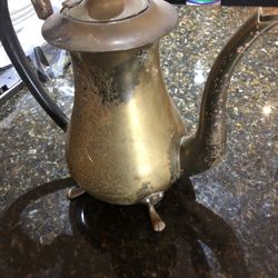 Antique 12” Etched Brass Teapot (Cab S)