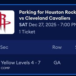 Rockets Vs Cleveland PARKING PASS