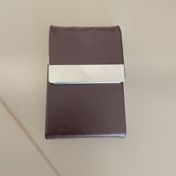 brown leather with silver trim card holder