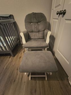 Grey rocking chair with ottoman