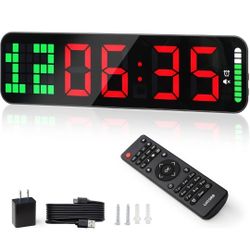 Gym Timer - Large Digital Gym Clock Wall with Interval Time Progress Bar, Countdown/Up Stopwatch, Remote Control for Home Gym Garage Boxing Crossfit