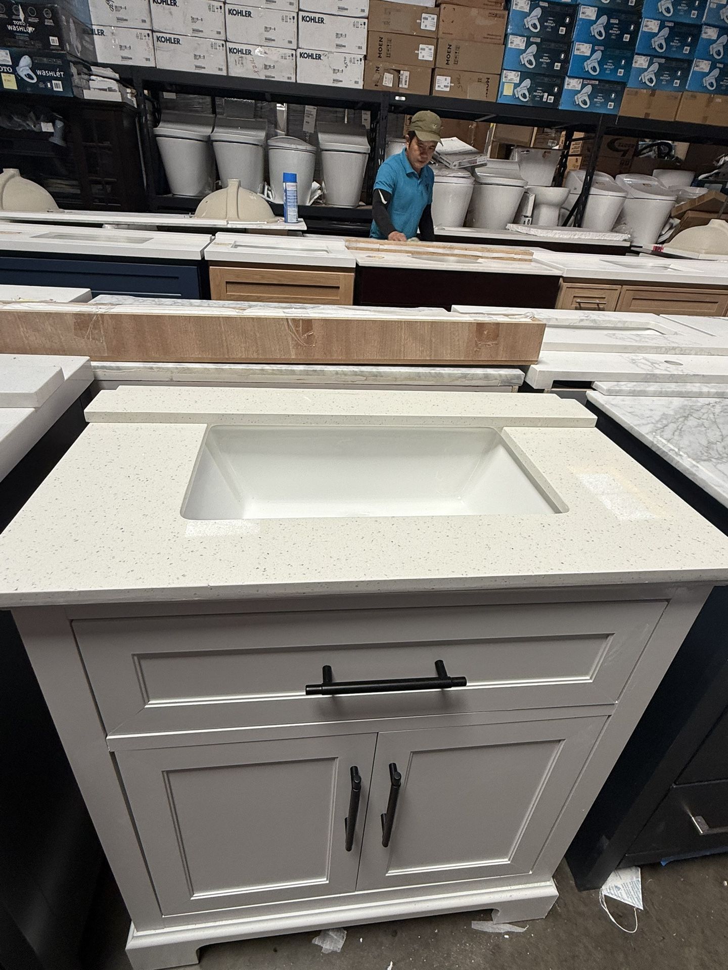 Home Decorators Collection Doveton 30 in. Single Sink White Bath Vanity with Crystal top Bathroom