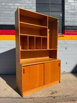 Authentic Vintage Mid-Century Modern Danish Oak Two-Piece Cabinet / Wall Unit