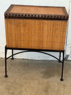 Bamboo and Rattan Storage Box on Iron Stand