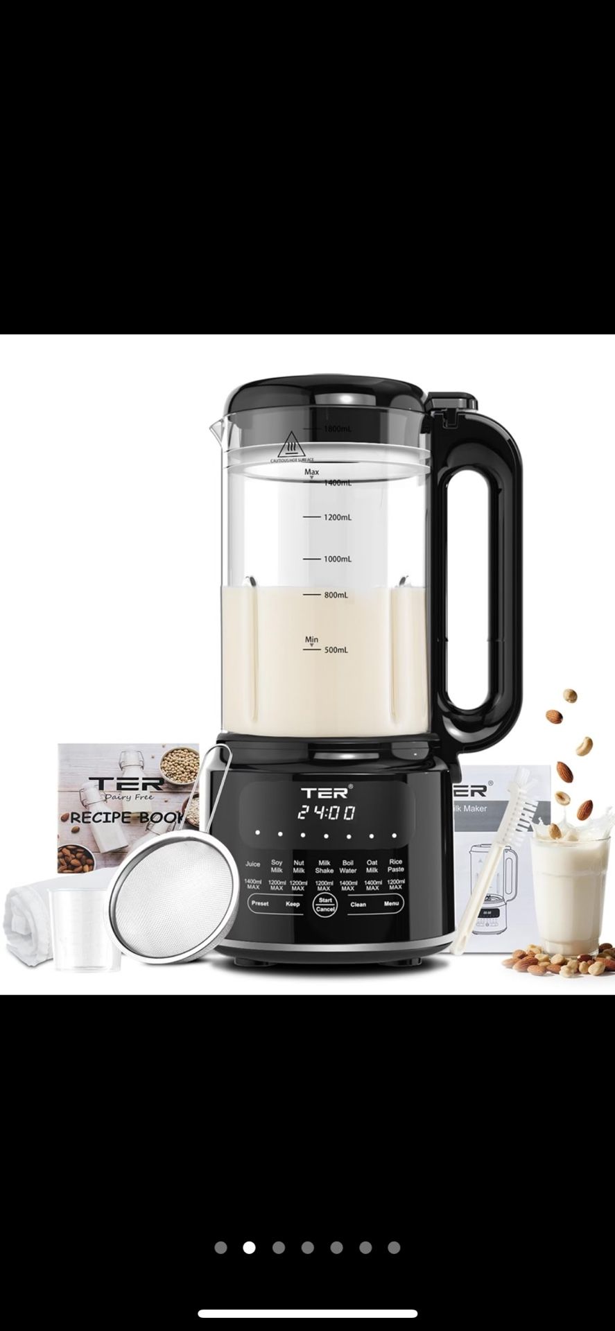 50OZ Nut Milk Maker Machine, TER 10-in-1 Soy Milk Maker for Almond/Oat/Soy Milk, Juice, Milkshake, Rice Paste, Auto Clean/24H Preset Time/12H Keep War