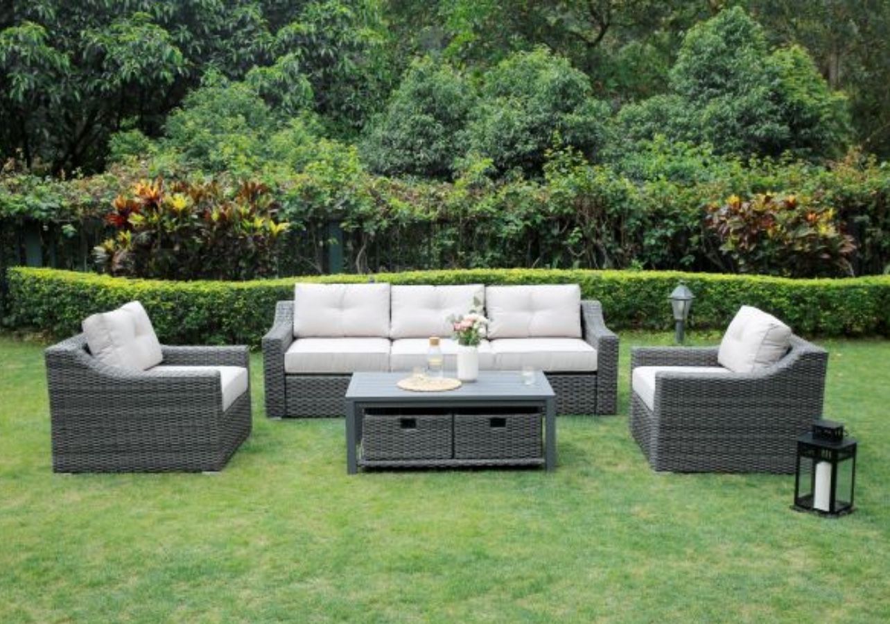 Sofa & Two Club  Chairs W/Storage Coffee Table