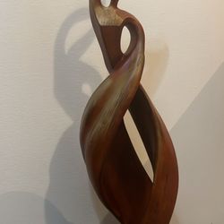 Large Abstract Hand-Carved Wood Sculpture – Modern Organic Form on Black Base”