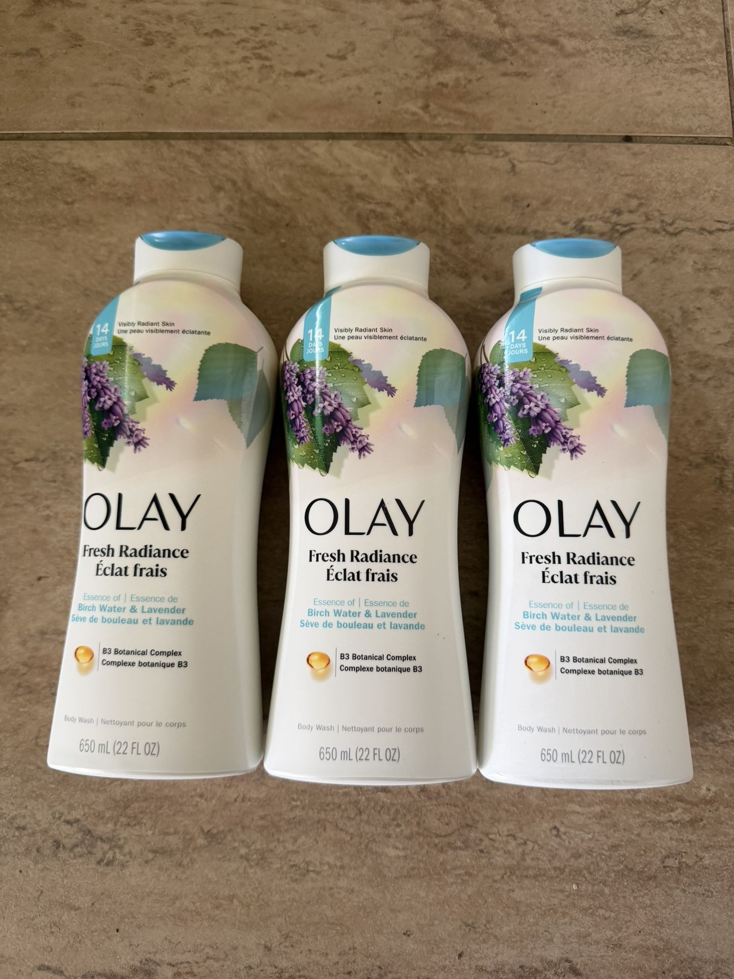 3 Olay Fresh Radiance Birch Water & Lavender B3 Complex Body Wash 22 Fl Oz