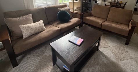 Brown Microfiber Sofa and Loveseat Set
