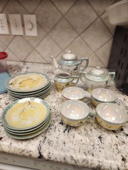 Vintage Japanese Lusterware Cherry Blossom Tea Set, Complete