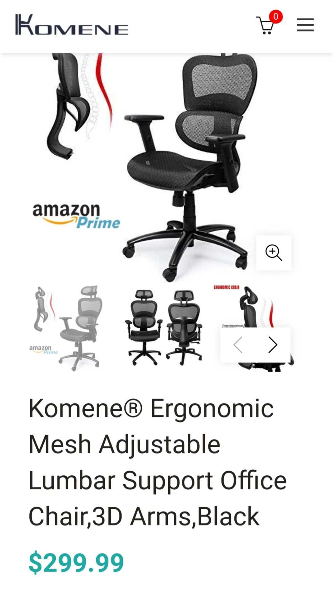 Komene® Ergonomic Mesh Adjustable Lumbar Support Office Chair,3D Arms,Black