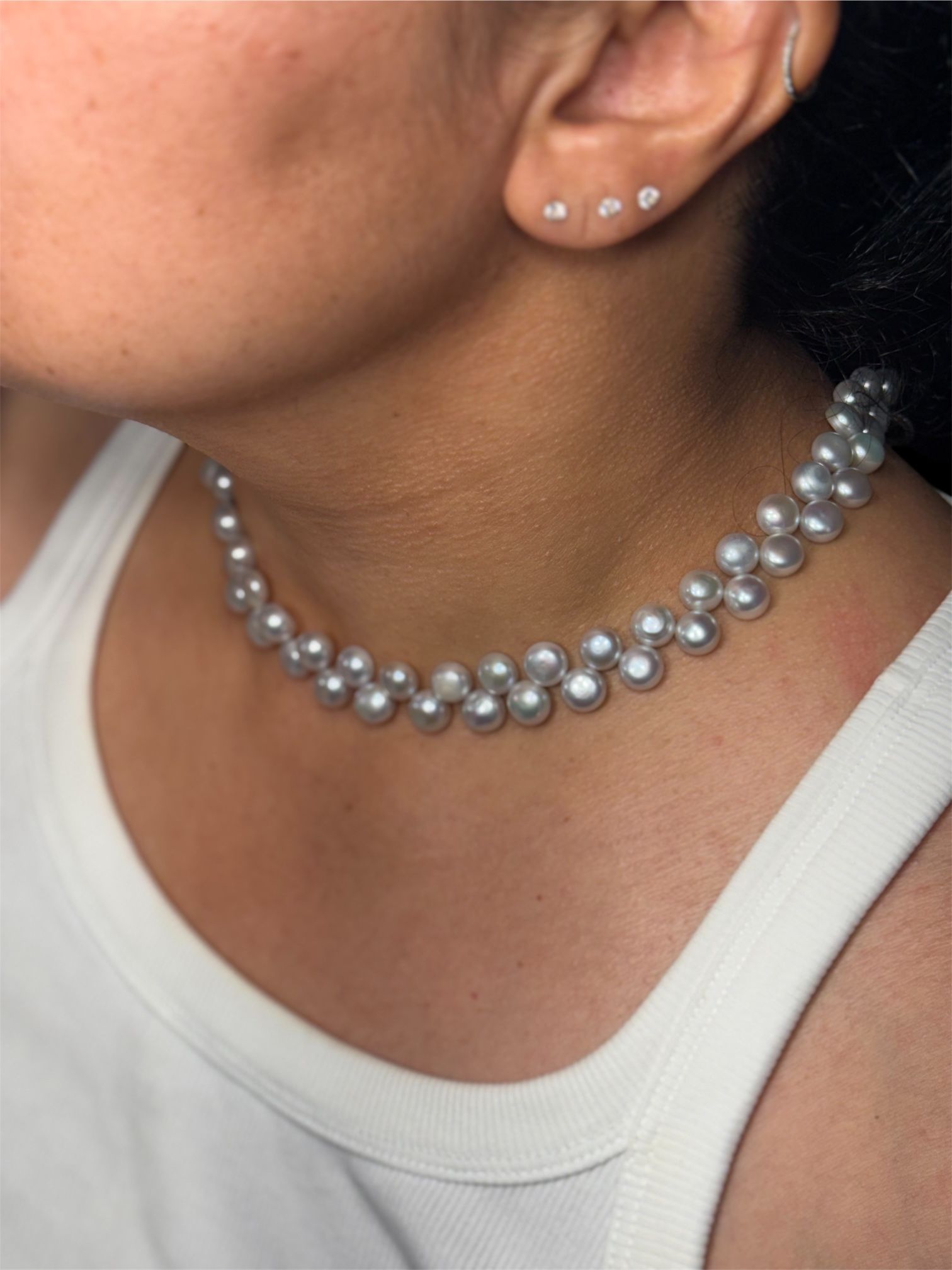Vintage Natural Pearl Double-Strand Choker – 16”