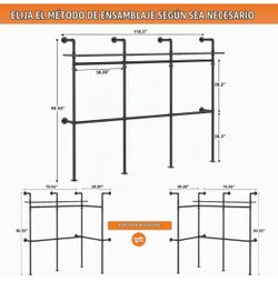 E) Industrial tube coat rack, 118.3 inch reversible coat rack for hanging clothes, heavy duty coat rack for wardrobe and dressing room with LED lights