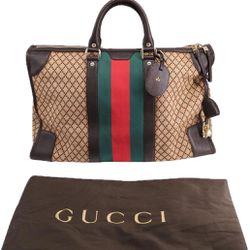 OBO Authentic Gucci Signature Web Duffle or Overnight Bag in Diamante Canvas - Large