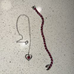 White Diamond Heart Pendant With Bracelet 