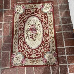 Vintage French Aubusson Style Needlepoint Wool Rug / Wall Hanging Tapestry Roses Floral 24x35 Small  Carpet Handcrafted 