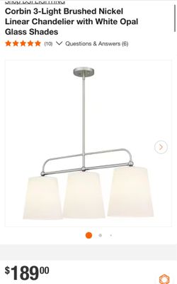 Corbin 3-Light Brushed Nickel Linear Chandelier with White Opal Glass Shades