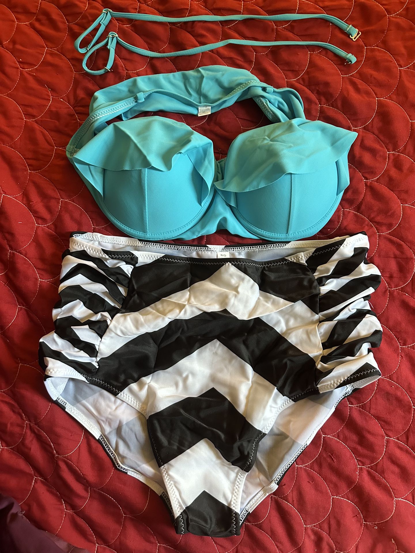 Women 2 Piece Swimsuit High Waist Blue 2pcs/Set US Size XL