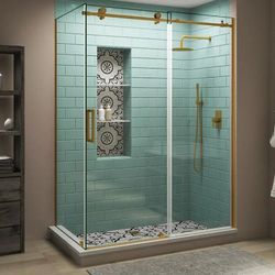 Aston
Coraline XL 44 in. - 48 in. x 30 in. x 80 in. Frameless Corner Sliding Shower Enclosure Clear Glass in Brushed Gold Left