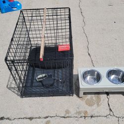 Dog Crate With Food And Water Bed, Leash And Bed, Combo