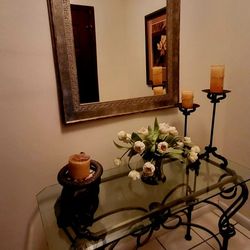 Console  Table Set with  Gold Frame Mirror 