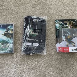 Brand New Zelda Tears of the Kingdom Game With Link Amiibo & Adventure Hip Pack