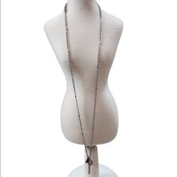 Tarnished Silver Long Strand Seashells Pave Bling Pendant Necklace