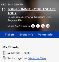 2 John Summit tickets at LA Colliseum