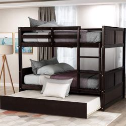 MERITLINE Detachable Full Over Full Bunk Bed with Trundle 